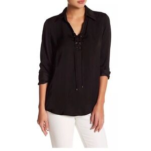 Tart Collections Black Long Sleeve Lace Up Blouse Top‎ Womens XS